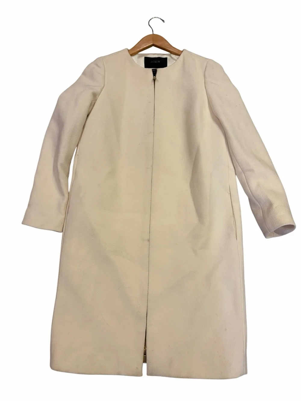 J. Crew Double Cloth Collarless Coat Jacket Wool Cream Size 0 A8918
